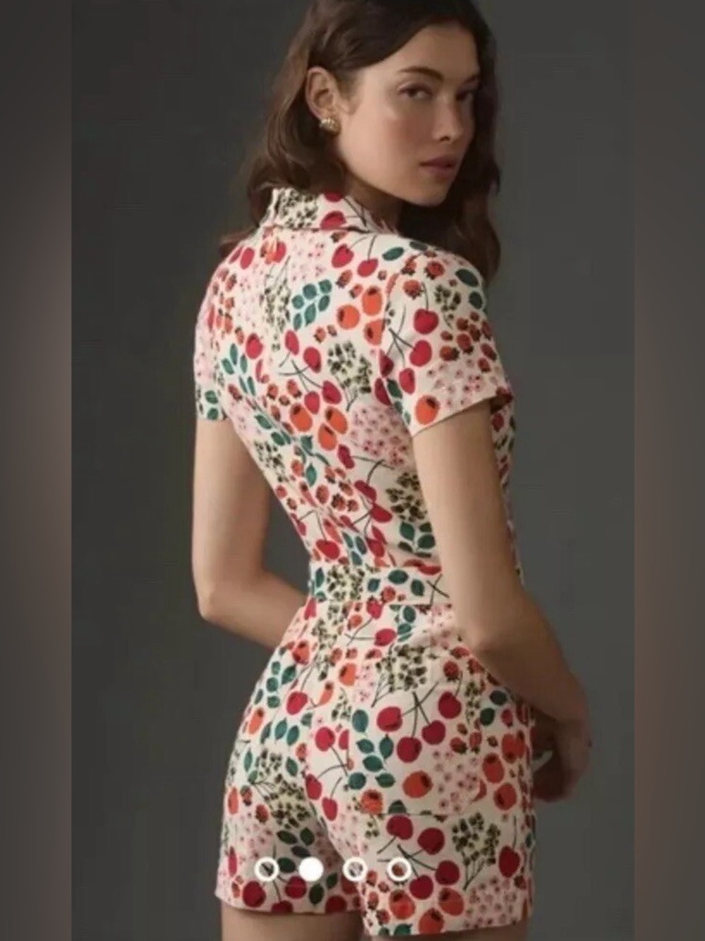 Maeve White Cherry-Print Short Romper